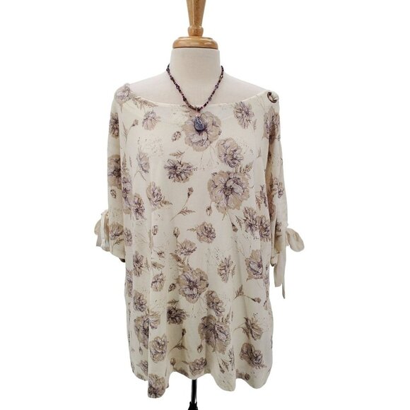 Maurices Womens Floral Slit Sleeve Blouse Size 3X Short Sleeve Scoop Neck NWT - Picture 1 of 12
